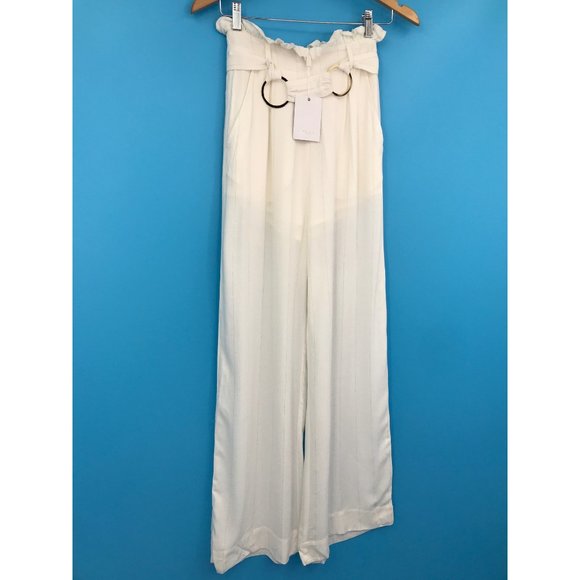 Suboo Nadia Wide Leg High Waist Pant Ivory/Gold Striped Size 2 NEW - Picture 3 of 8